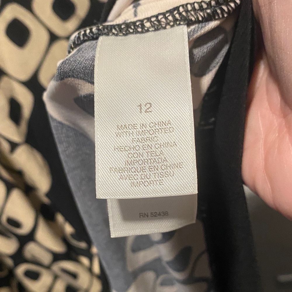 Liz Claiborne Geometric Twist Front Midi Dress 12 Black Cream Retro Print - Picture 6 of 8